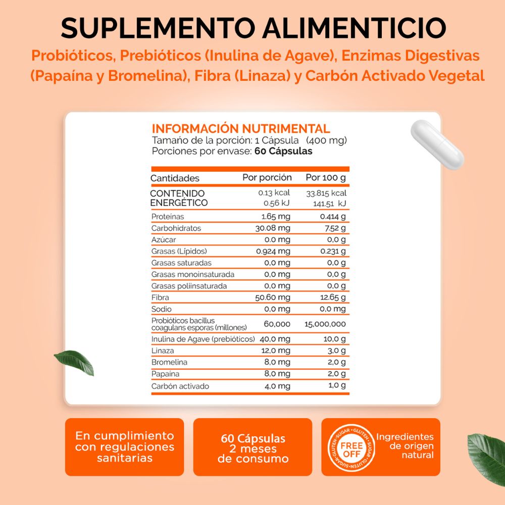 OBY Proby Digest Probióticos 60 Billones, Prebióticos, Inulina de Agave, Enzimas Digestivas y Carbón Activado | 60 Cápsulas para 60 Días | Probioticos Hombre y Mujer