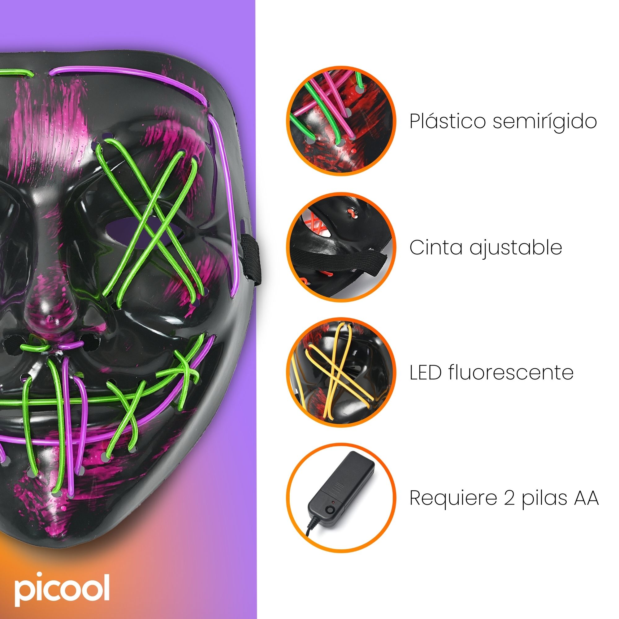 Máscara LED de La Purga Bicolor Disfraz de Halloween The Purge