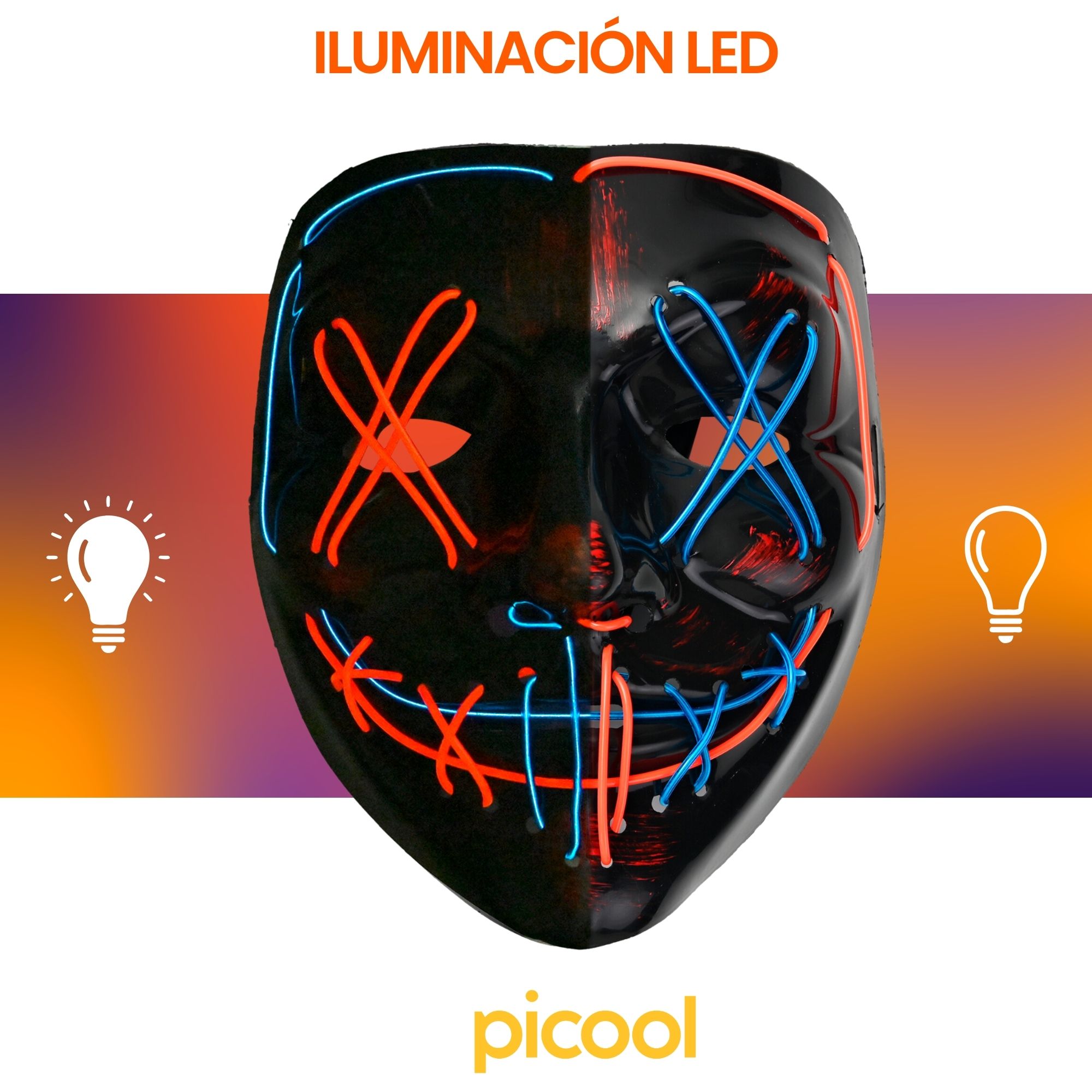 Máscara LED de La Purga Bicolor Disfraz de Halloween The Purge