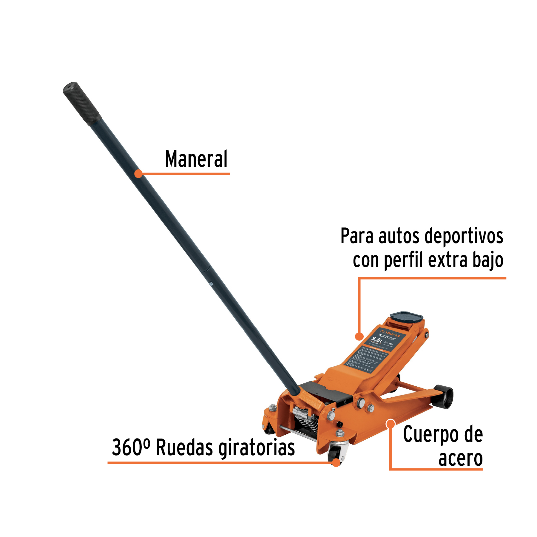 GATO HIDRÁULICO PROFESIONAL DE PATÍN,3.5TON, ELEVACIÓN RÁPIDA TRUPER