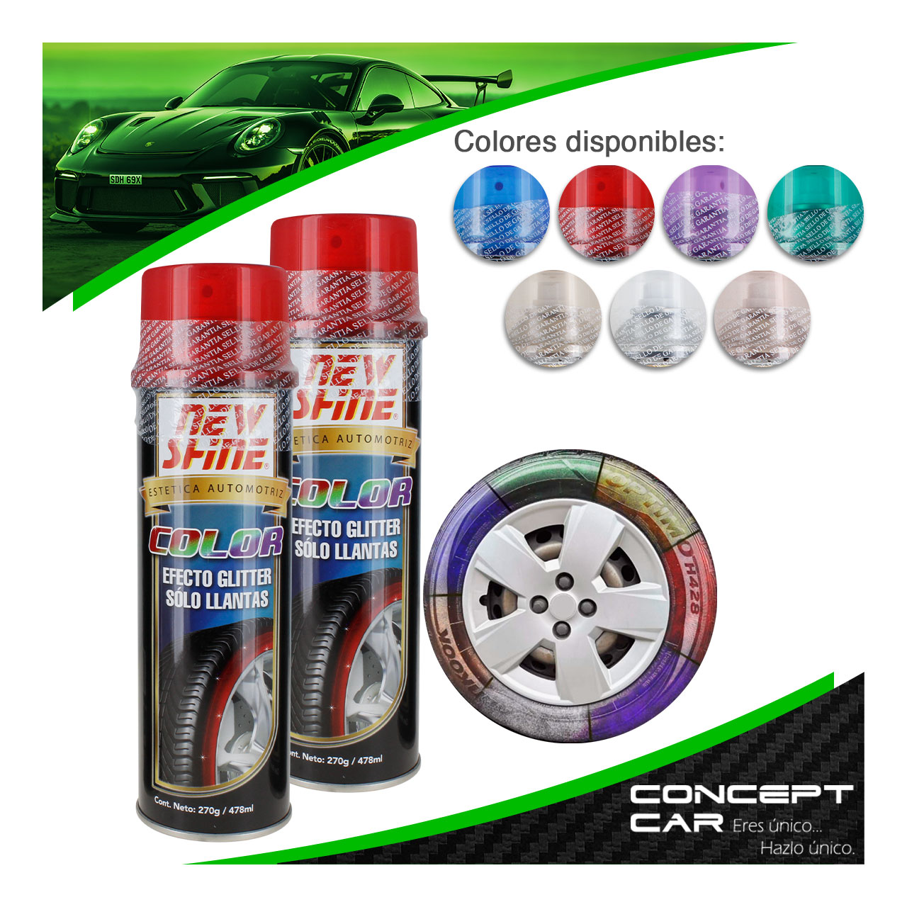 2 New Shine Abrillantador Efecto Glitter Brillo Colores Llanta