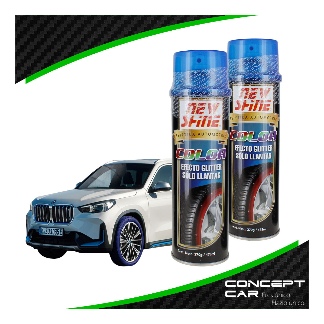 2 New Shine Abrillantador Efecto Glitter Brillo Colores Llanta