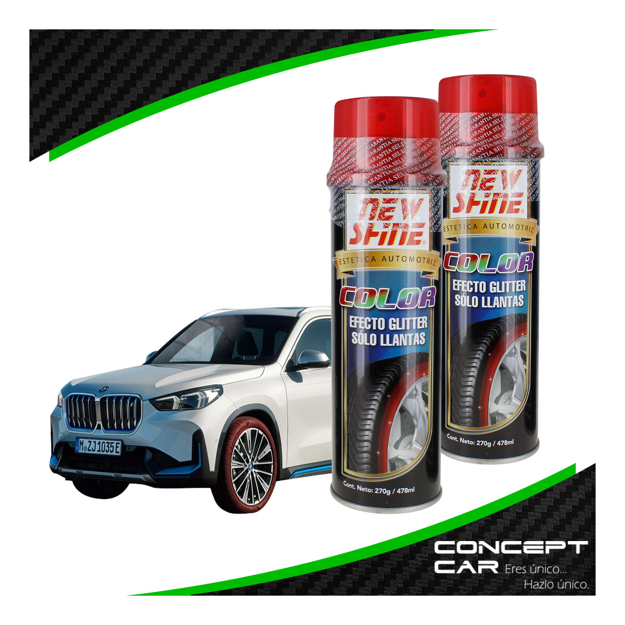 2 New Shine Abrillantador Efecto Glitter Brillo Colores Llanta