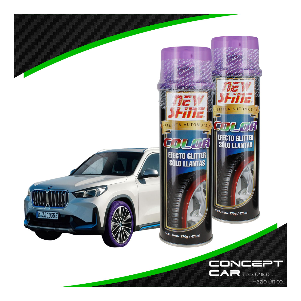 2 New Shine Abrillantador Efecto Glitter Brillo Colores Llanta