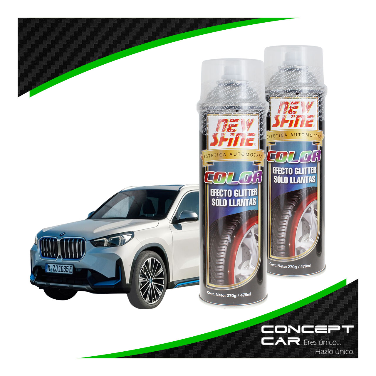 2 New Shine Abrillantador Efecto Glitter Brillo Colores Llanta