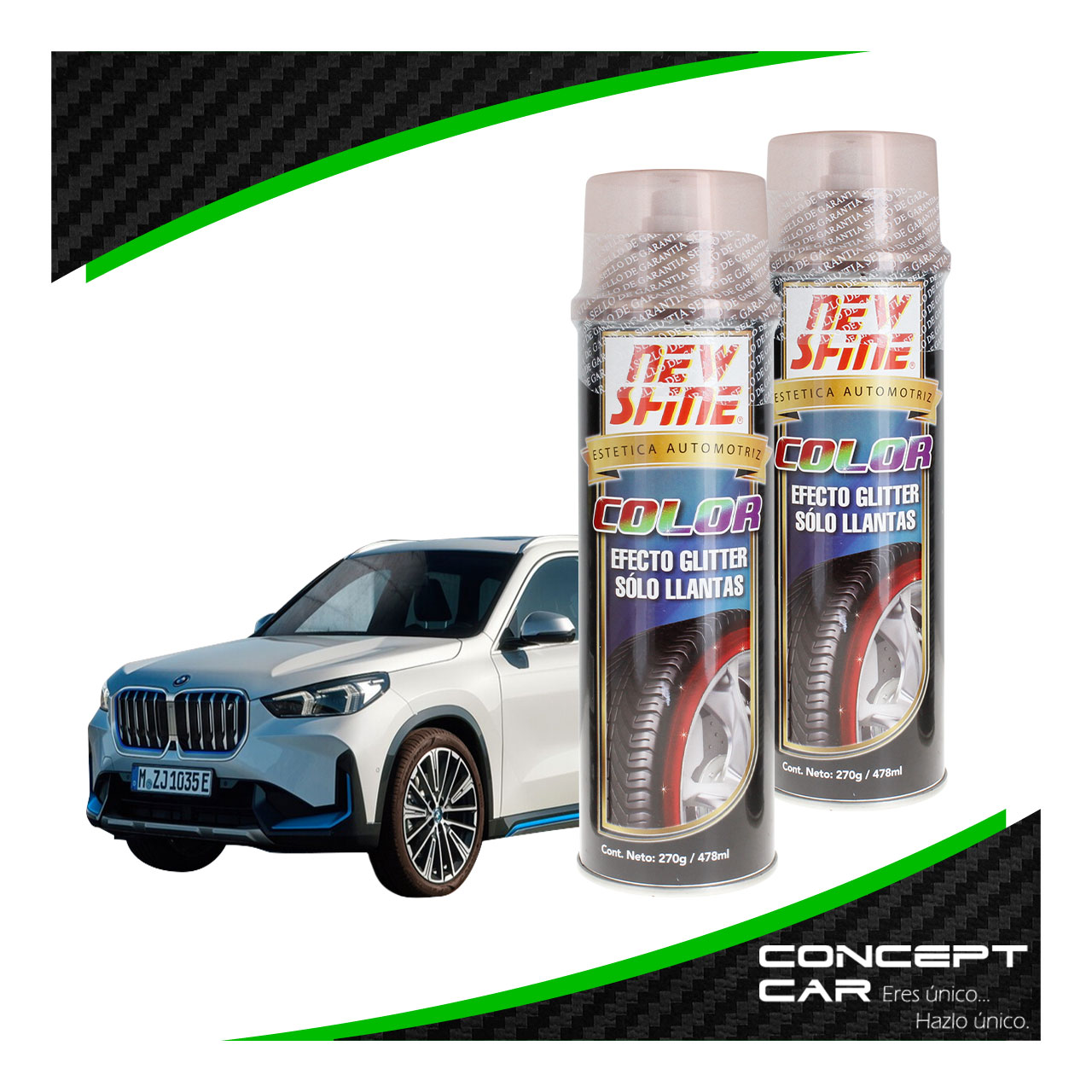 2 New Shine Abrillantador Efecto Glitter Brillo Colores Llanta