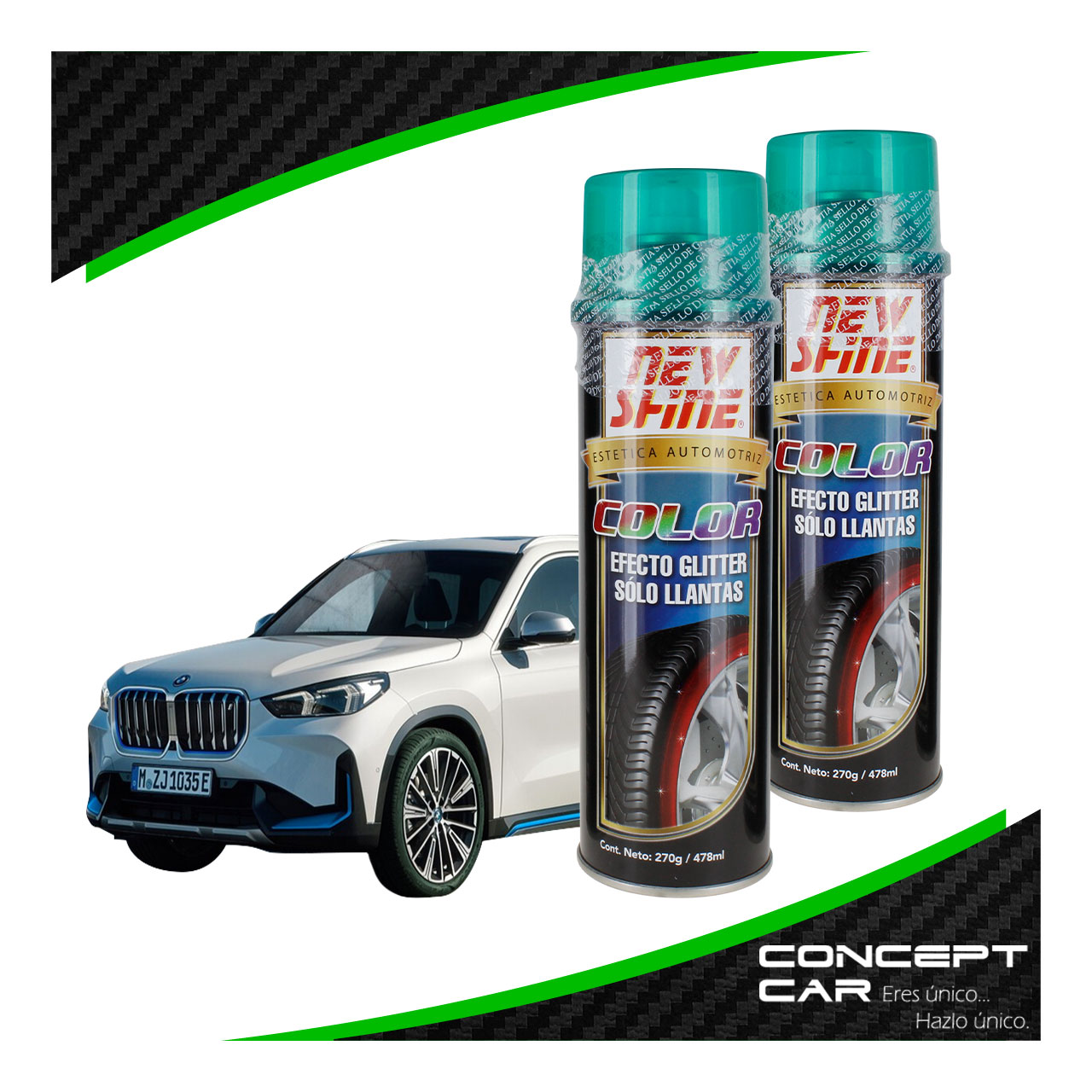 2 New Shine Abrillantador Efecto Glitter Brillo Colores Llanta