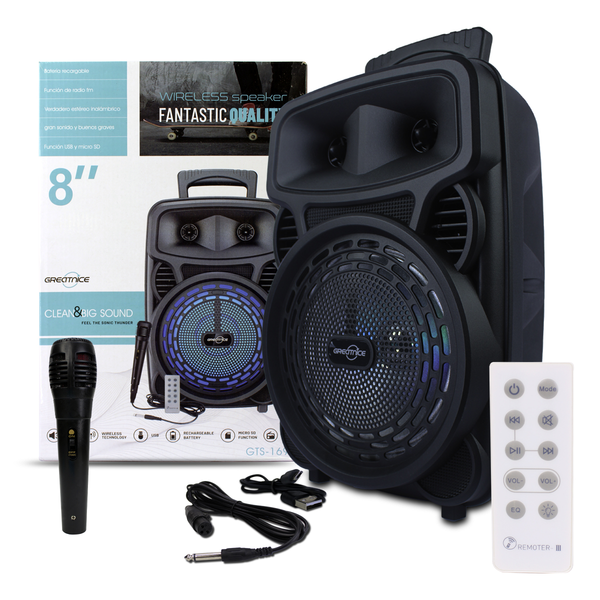 Bocina Karaoke 8 Pulgadas Fm Usb Aux Mic 