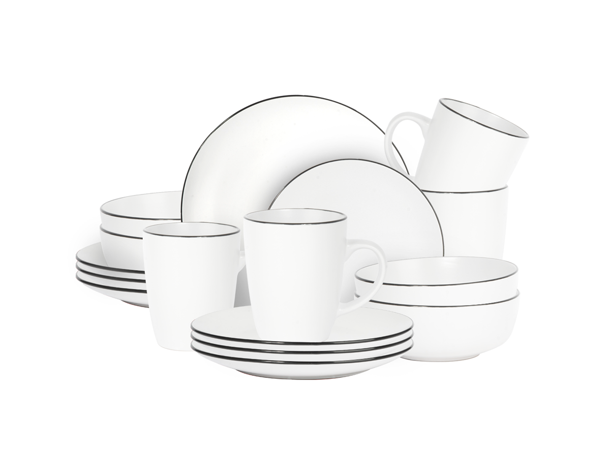 Vajilla Moderna Minimalista Cerámica 16 Piezas 4 Personas Chefmaker Zury Blanco