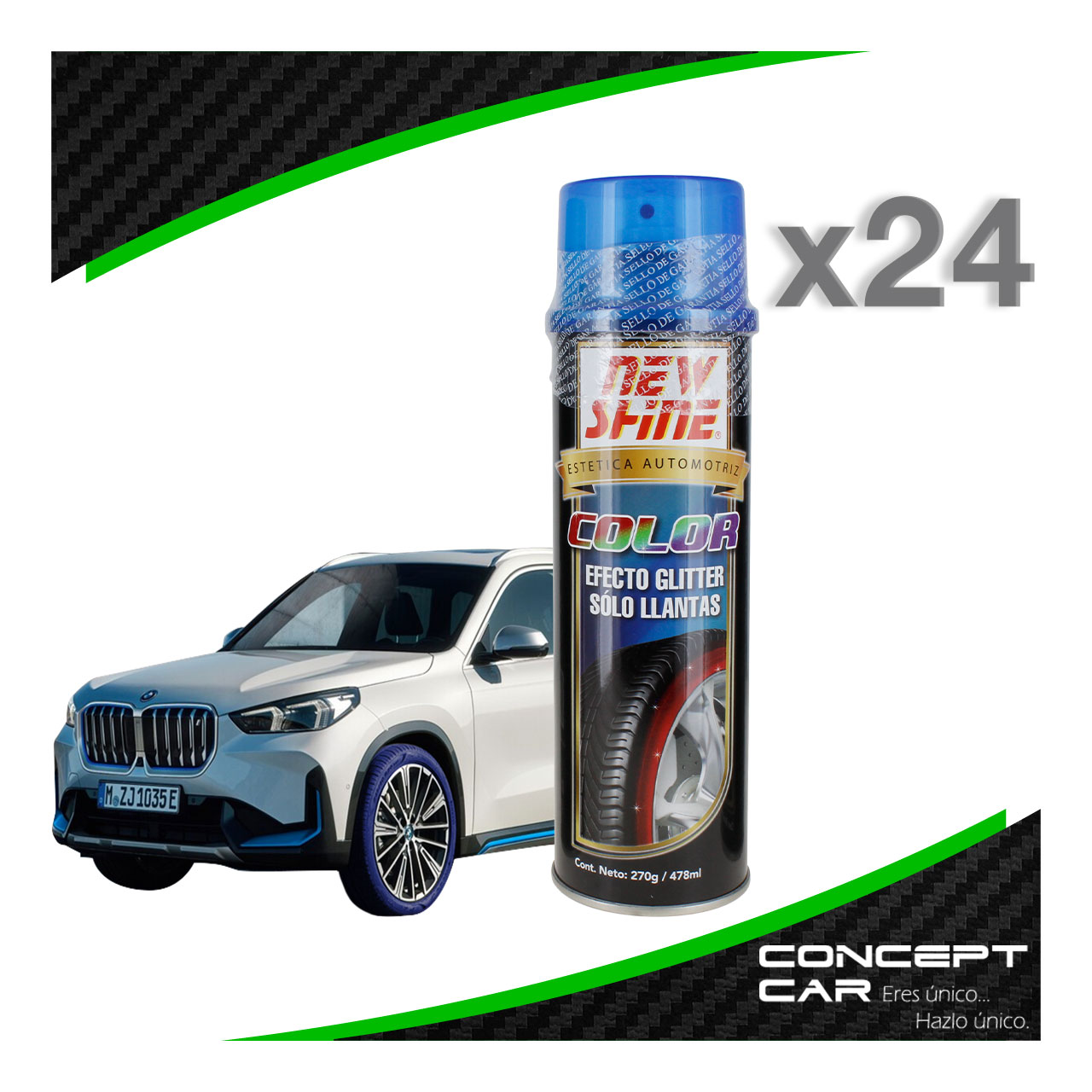 24 New Shine Abrillantador Efecto Glitter Brillo Colores Llanta