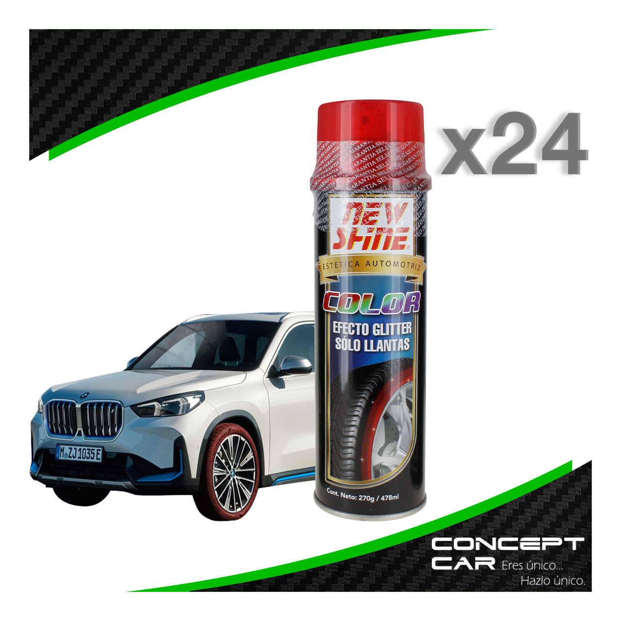 24 New Shine Abrillantador Efecto Glitter Brillo Colores Llanta