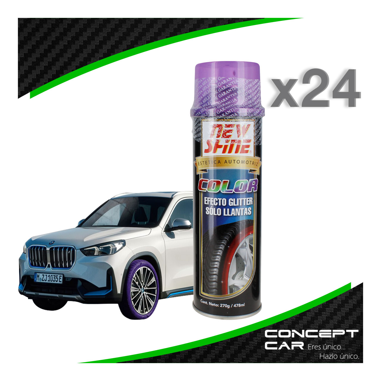 24 New Shine Abrillantador Efecto Glitter Brillo Colores Llanta