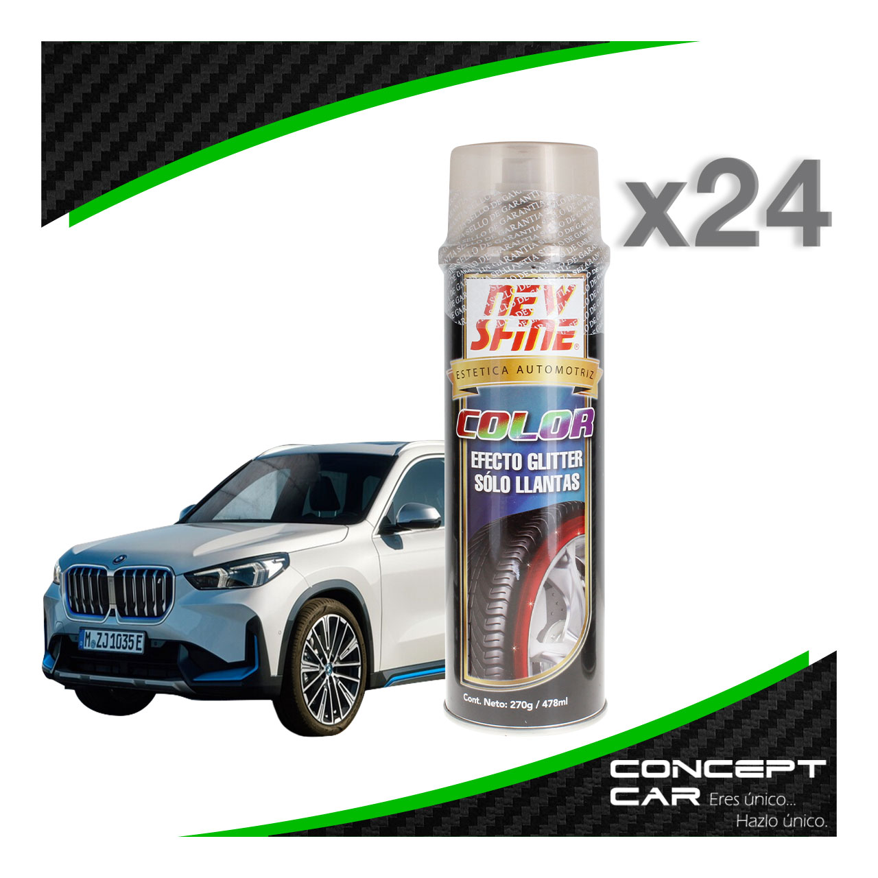 24 New Shine Abrillantador Efecto Glitter Brillo Colores Llanta