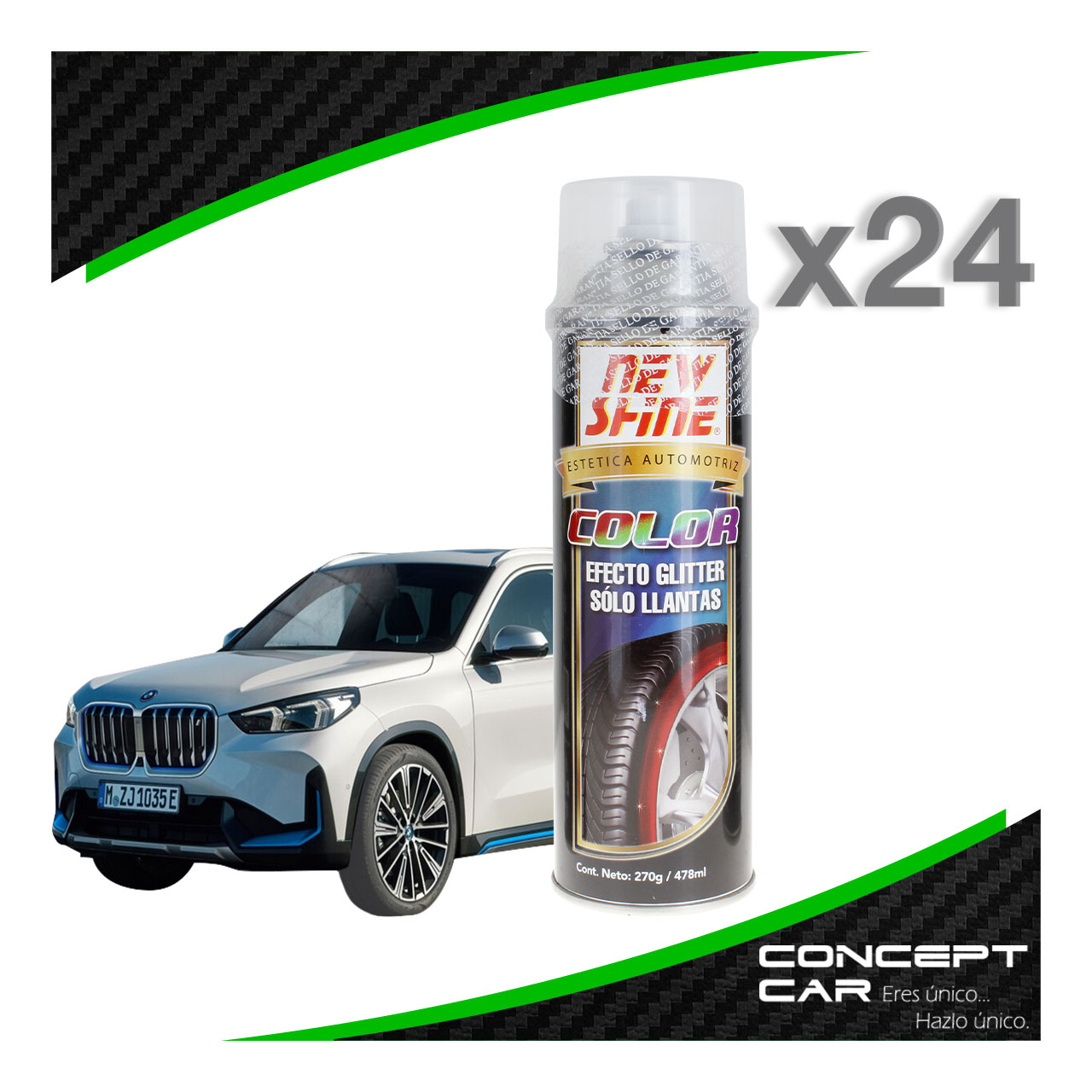 24 New Shine Abrillantador Efecto Glitter Brillo Colores Llanta