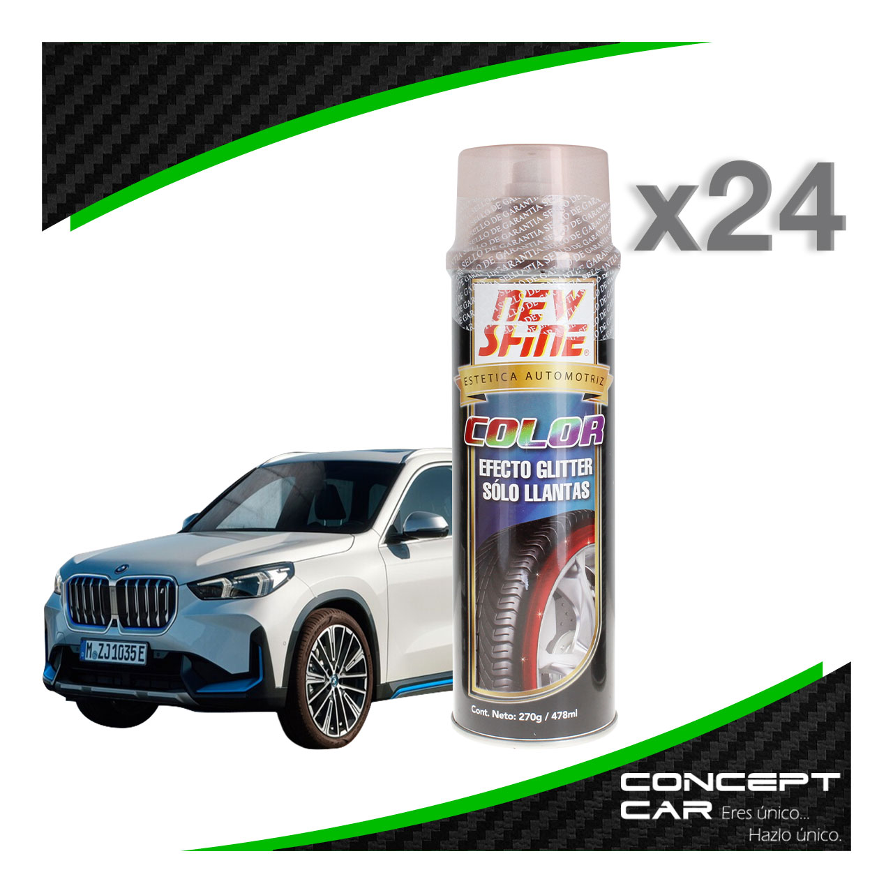 24 New Shine Abrillantador Efecto Glitter Brillo Colores Llanta