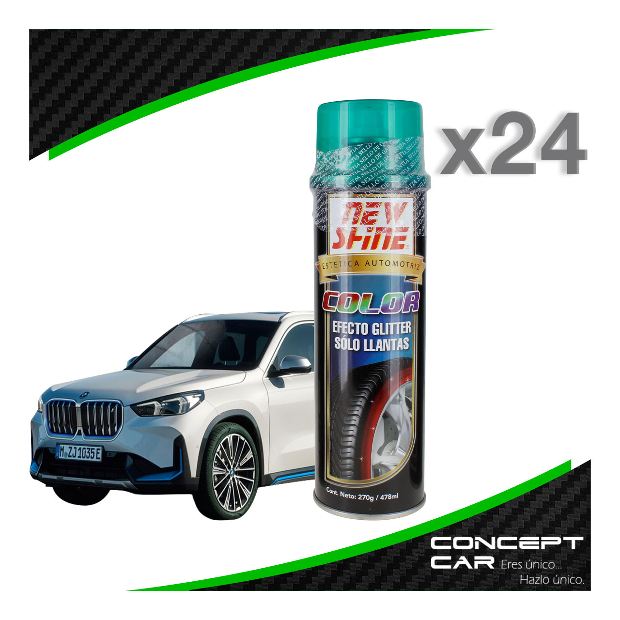 24 New Shine Abrillantador Efecto Glitter Brillo Colores Llanta