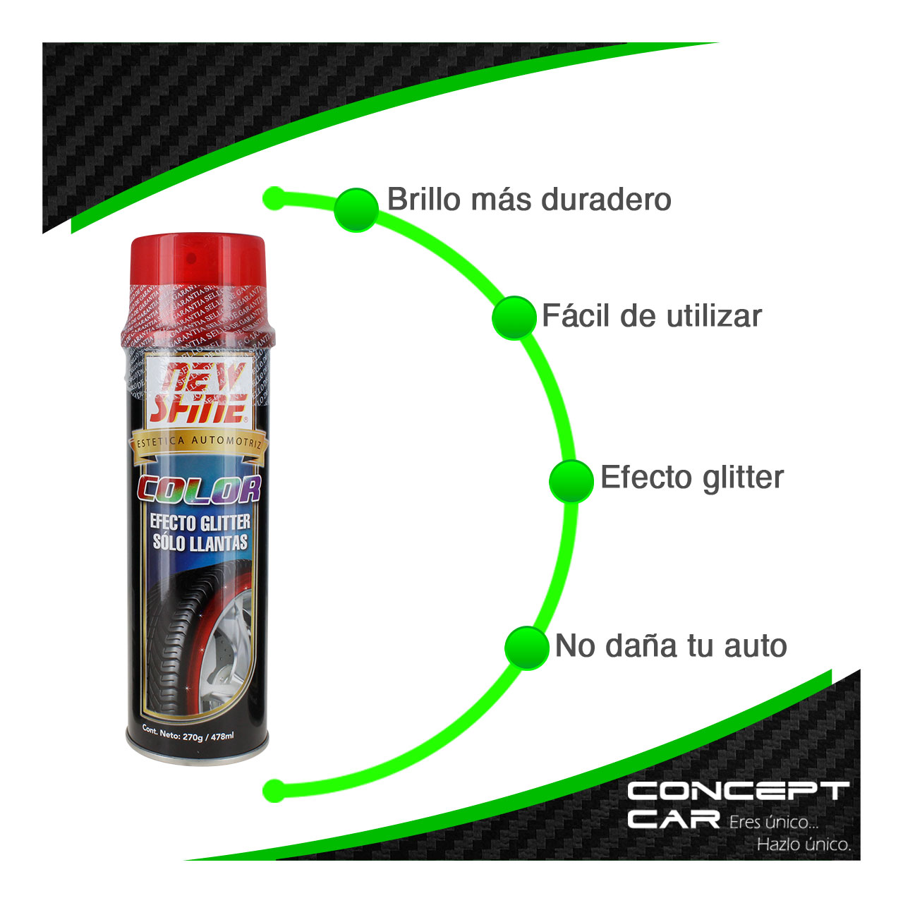 24 New Shine Abrillantador Efecto Glitter Brillo Colores Llanta