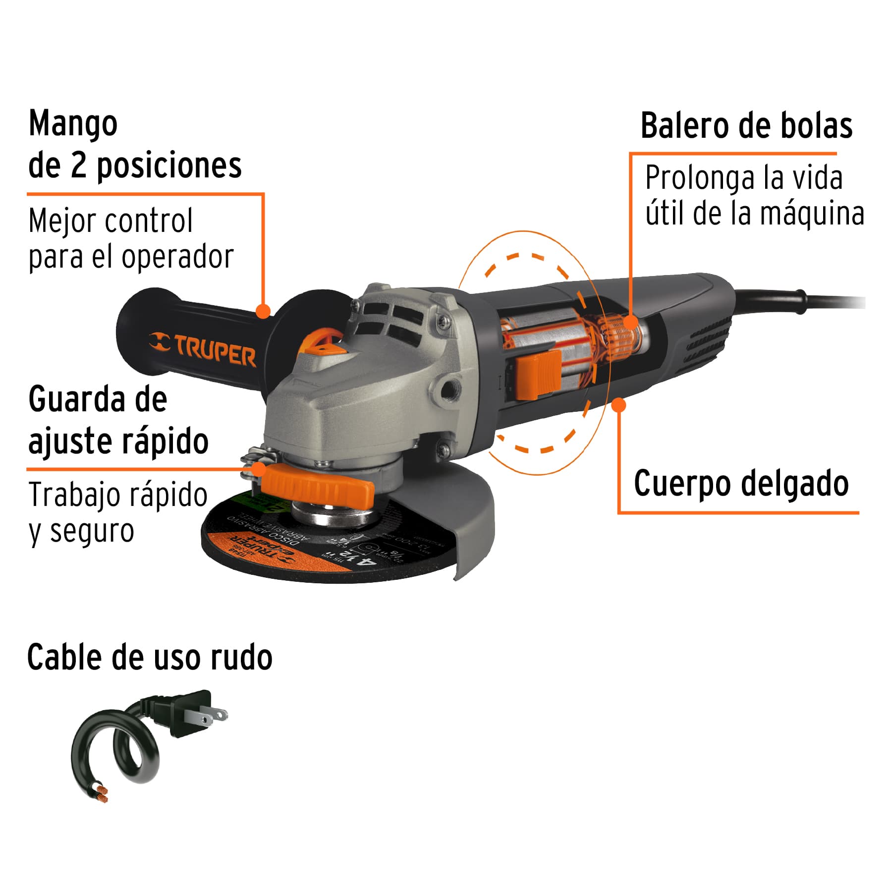 ESMERILADORA ANGULAR 4-1/2" 850 W, INDUSTRIAL, TRUPER