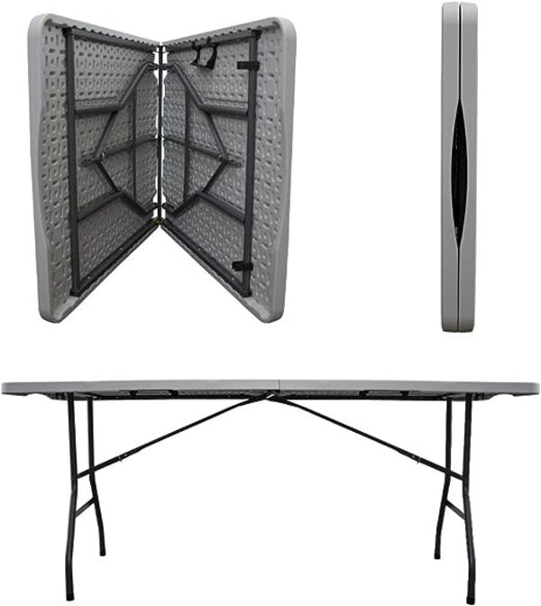 Tablon Mesa Plegable Portatil Plastico - Café Tipo Madera JM-M180-180 x 70 x 74 cm - Ideal para Fiestas, Tipo Portafolio, De Servicio, Eventos, Al Aire Libre - Resistente Y Comoda de Usar