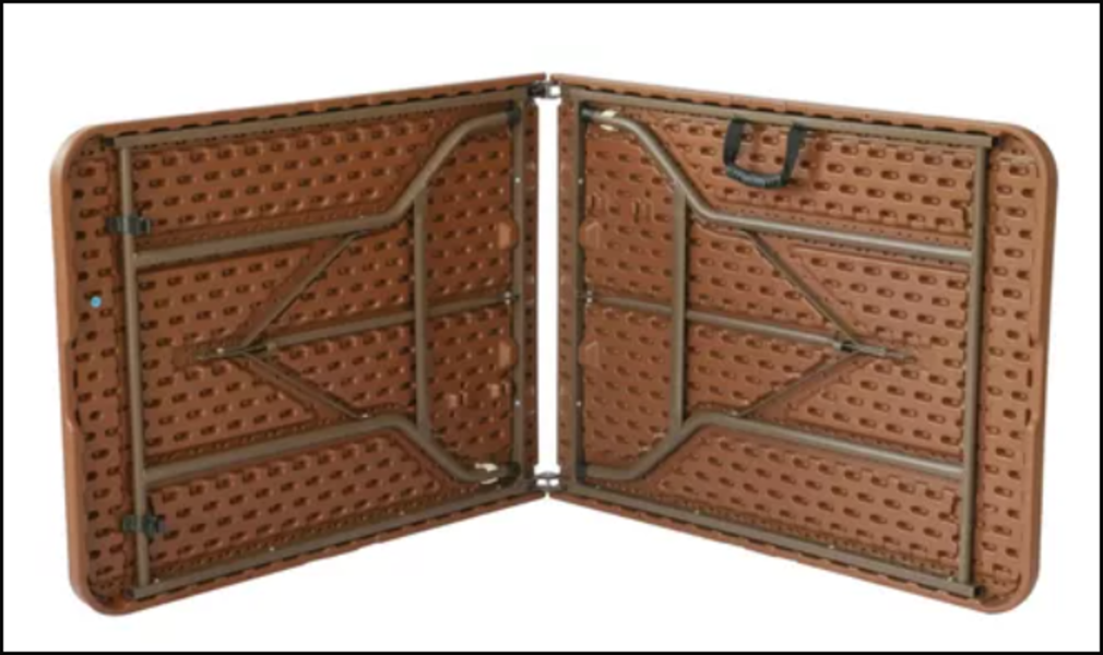 Tablon Mesa Plegable Portatil Plastico - Café Tipo Madera JM-M180-180 x 70 x 74 cm - Ideal para Fiestas, Tipo Portafolio, De Servicio, Eventos, Al Aire Libre - Resistente Y Comoda de Usar