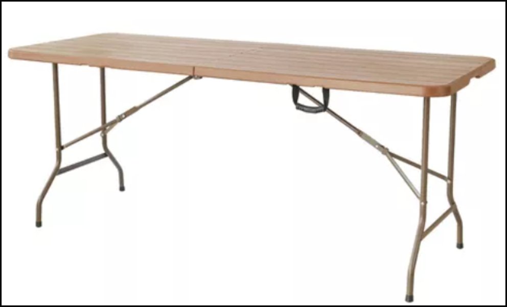 Tablon Mesa Plegable Portatil Plastico - Café Tipo Madera JM-M180-180 x 70 x 74 cm - Ideal para Fiestas, Tipo Portafolio, De Servicio, Eventos, Al Aire Libre - Resistente Y Comoda de Usar