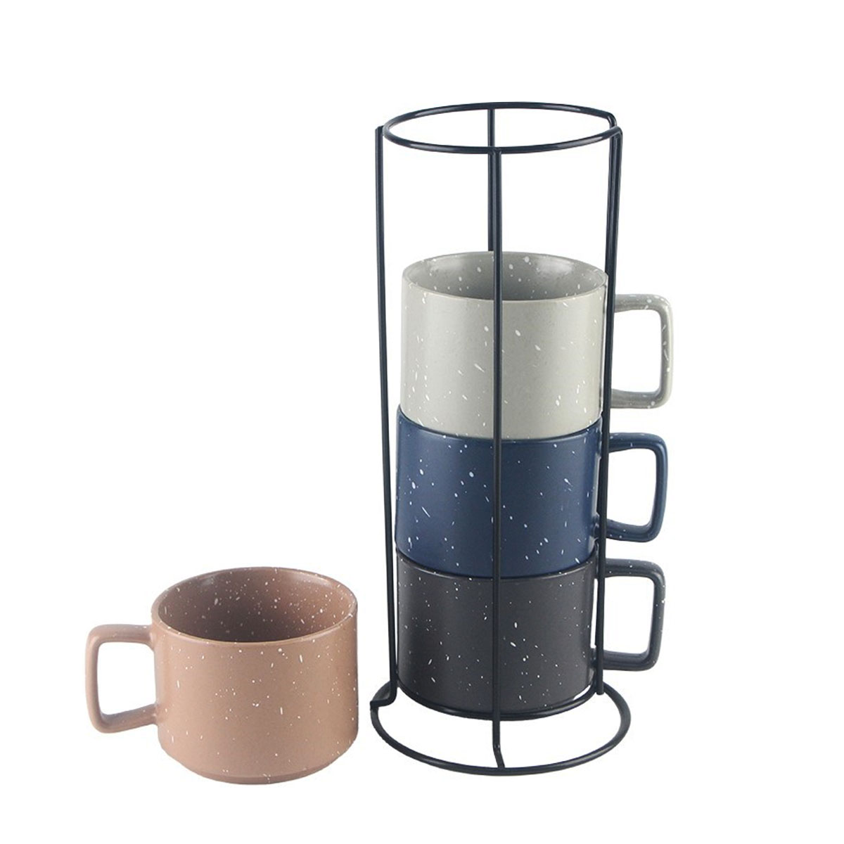 Set Juego de 4 Tazas De Cerámica 380ml Con Base De Acero Inoxidable Chefmaker