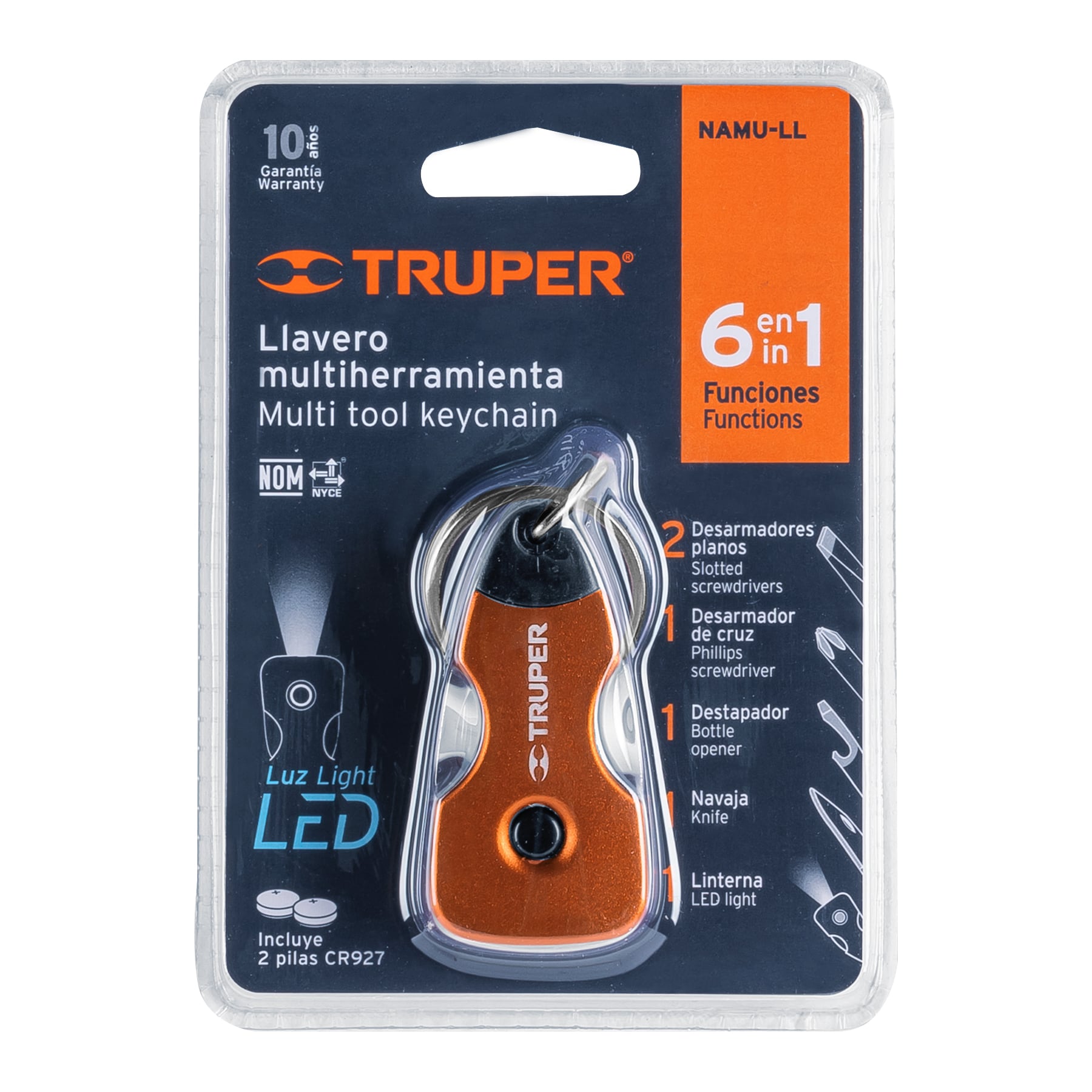 MULTIHERRAMIENTA 6 FUNCIONES, CON LED, TIPO LLAVERO, TRUPER