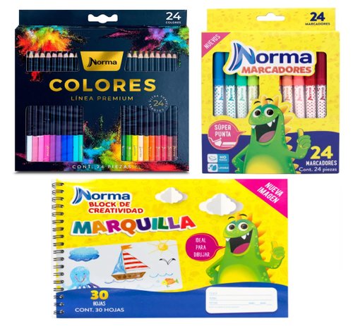 Set de Dibujo Norma Premium, 4.0 mm, 24 Lápices de colores, 24 Marcadores  lavables, Bloc 30
