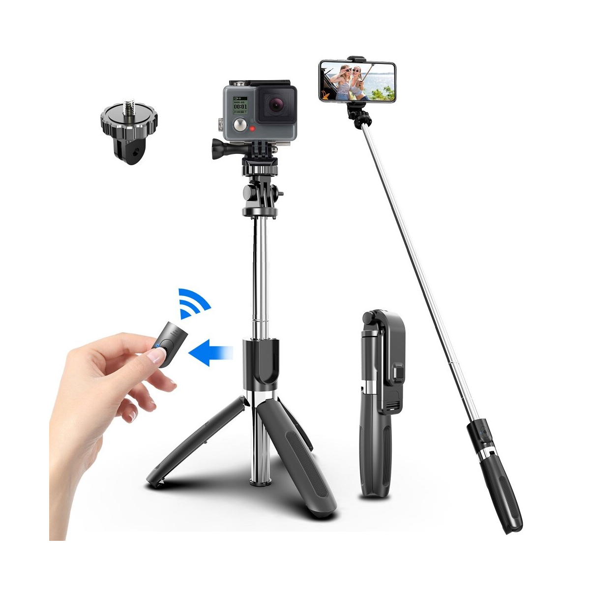 Palo Selfie cel teléfono foto video extensible monopié adaptador Gopro Hero cámara deportiva negro