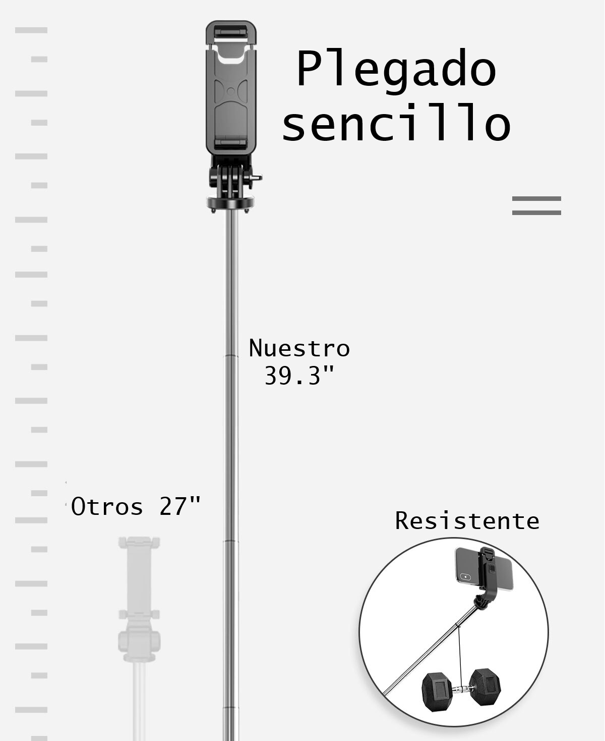 Palo Selfie cel teléfono foto video extensible monopié adaptador Gopro Hero cámara deportiva negro