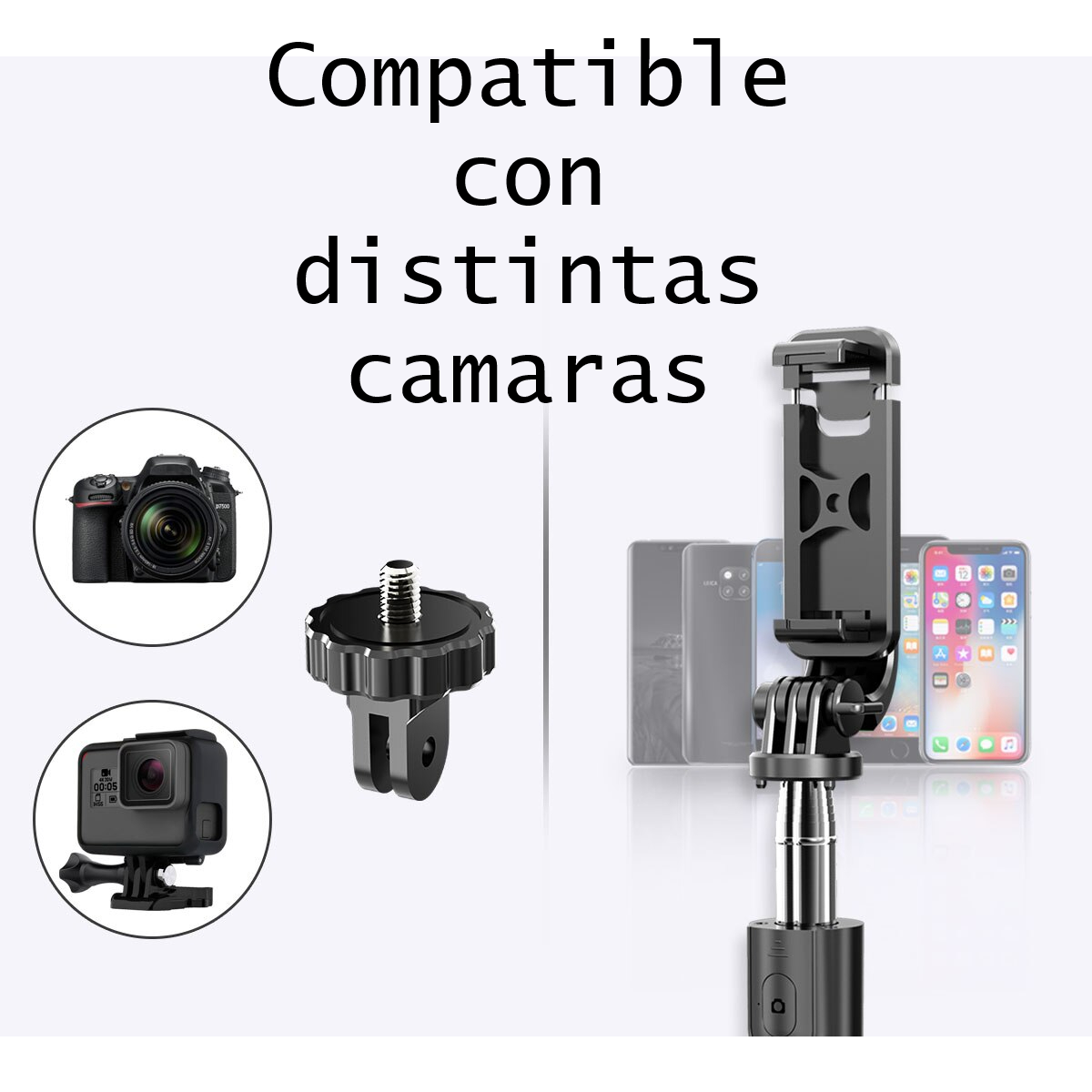 Palo Selfie cel teléfono foto video extensible monopié adaptador Gopro Hero cámara deportiva negro