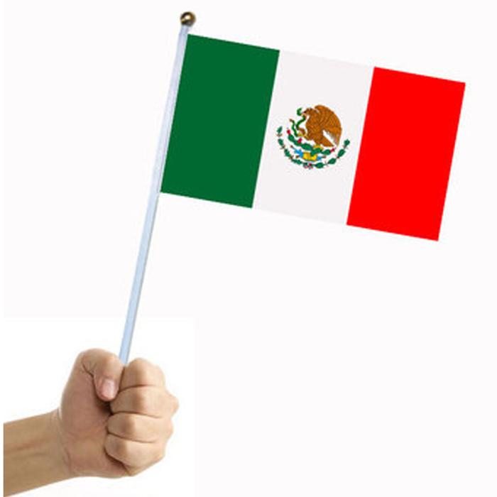 Banderitas de Tela de México MXMCX-001-2 5 Pzas 14x21cm Tela Poliéster Asta Plástico Tricolor, MXminiFlag