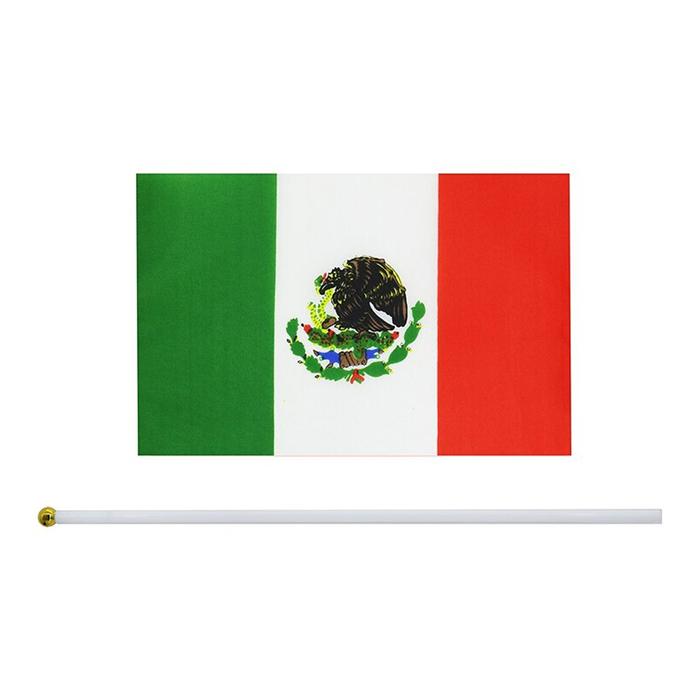 Banderitas de México de Mano MXMCX-001-3 5 Pzas 14x21cm Tela Poliéster Asta Plástico Tricolor, MXminiFlag