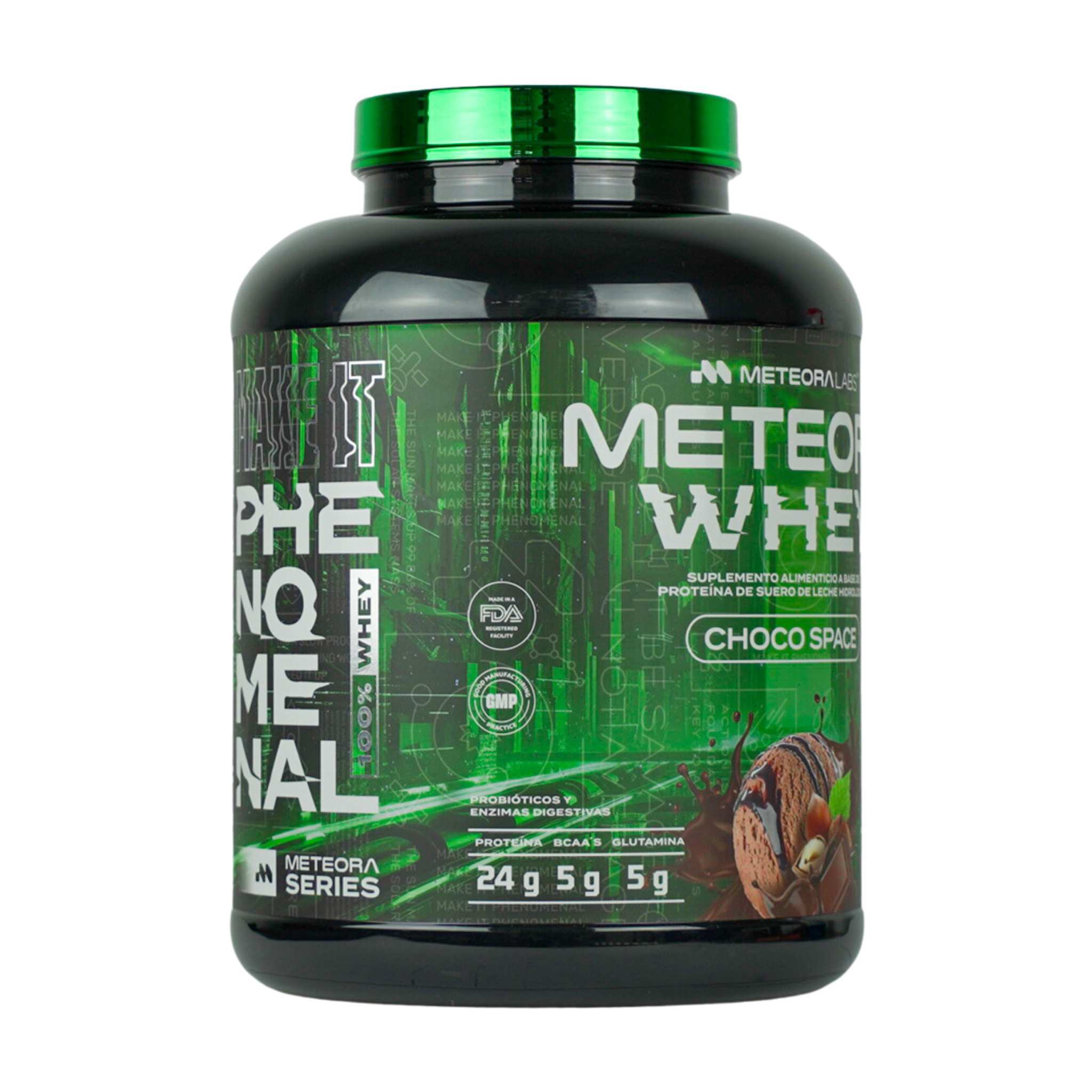 METEORA LABS | 100% Whey protein | Proteína hidrolizada de suero de leche con 24 gr | Baja en carbohidratos | Sin azúcares añadidos | BCAA | Con probióticos y enzimas digestivas | Proteína whey sabor Chocolate avellana | 65 Servicios | 2.27 kg