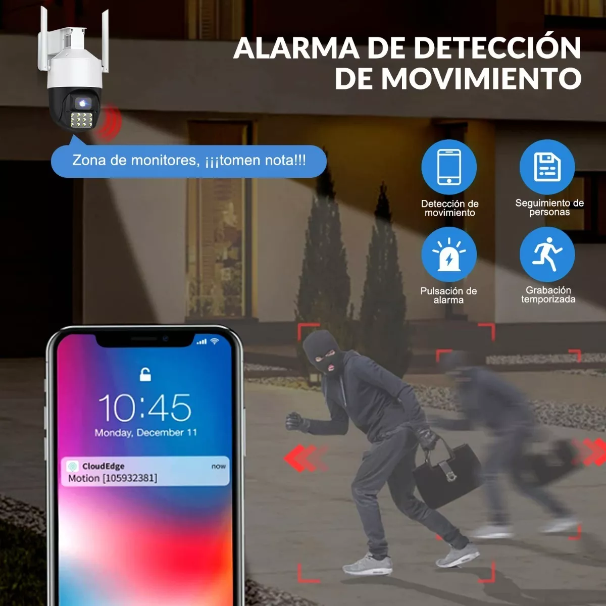 Cámara Binocular De Seguridad Exterior Wifi Vigilancia 5mp