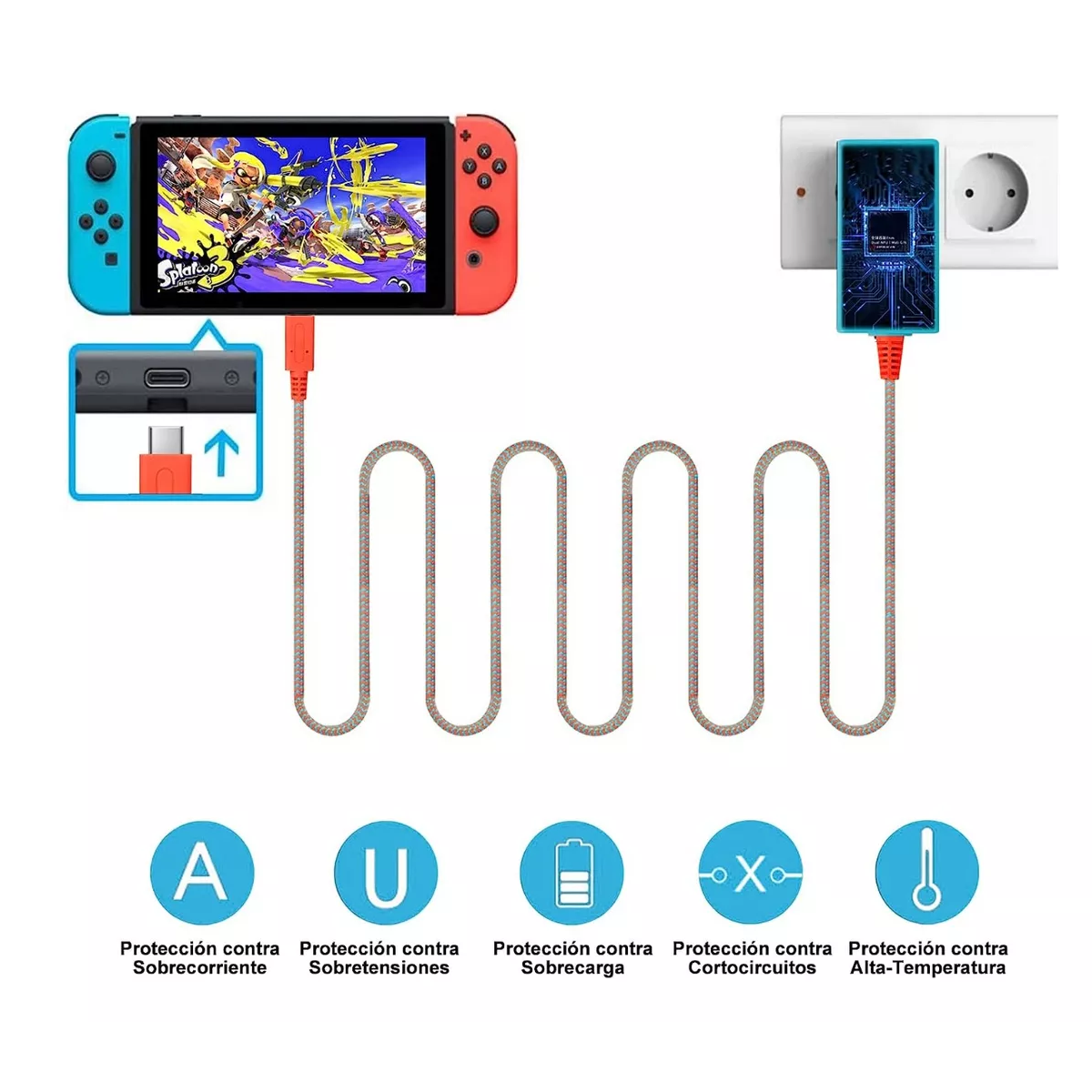 Cargador de Coche Super Rápido para Nintendo Switch 5V USB Tipo C Carga  Rápida