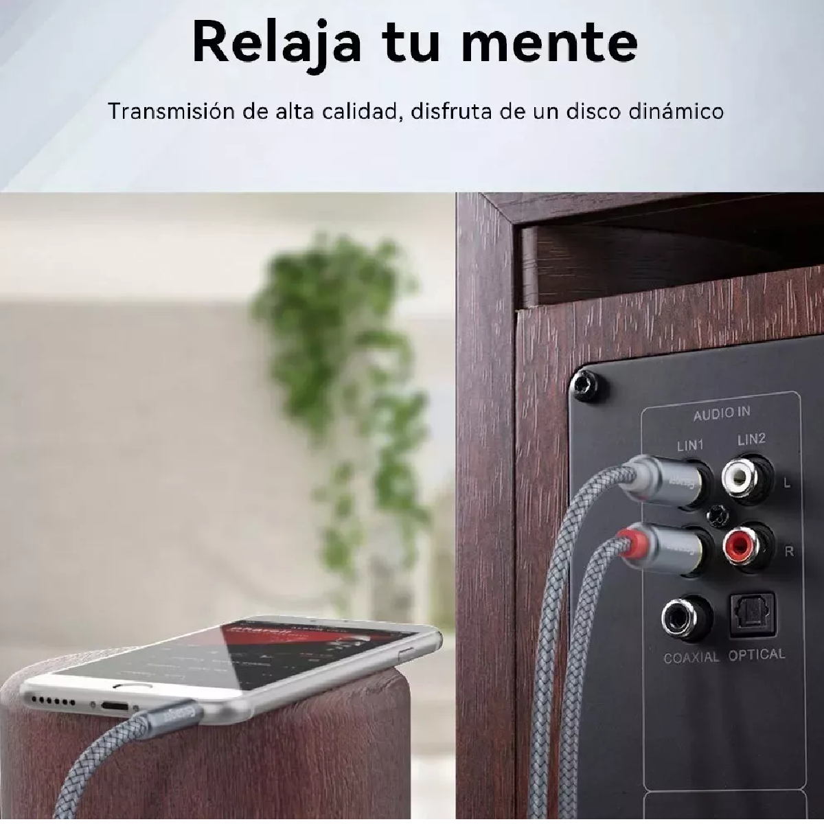 Cable De Audio Auxiliar De 2 M Con Conector 3.5mm A 2 Rca