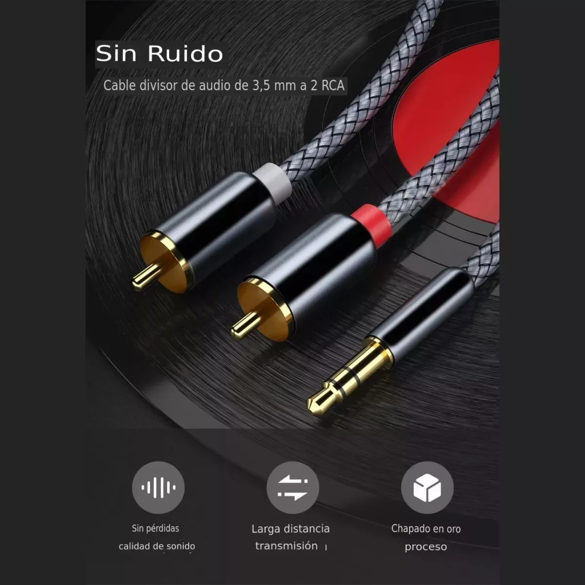Cable De Audio Auxiliar De 2 M Con Conector 3.5mm A 2 Rca