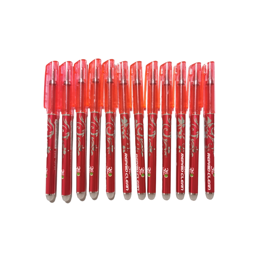 Set de 12 plumas de tinta Roja Borrable 