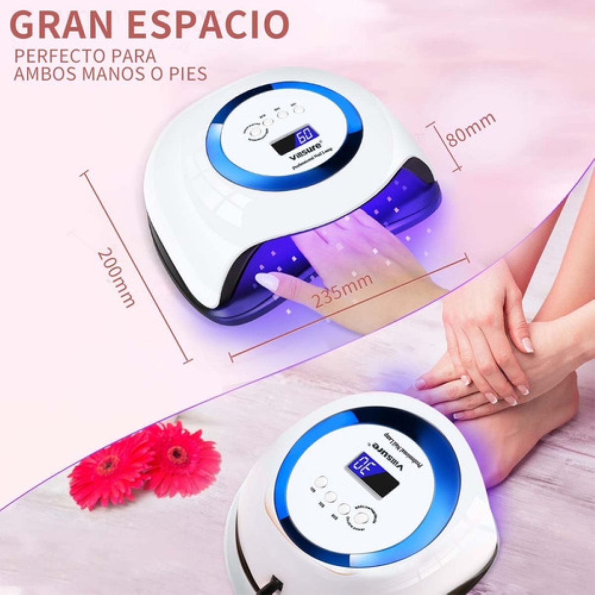 Lámpara UV para Uñas Villsure LED + Kit de Uñas Gel Manicure Secador 168 W