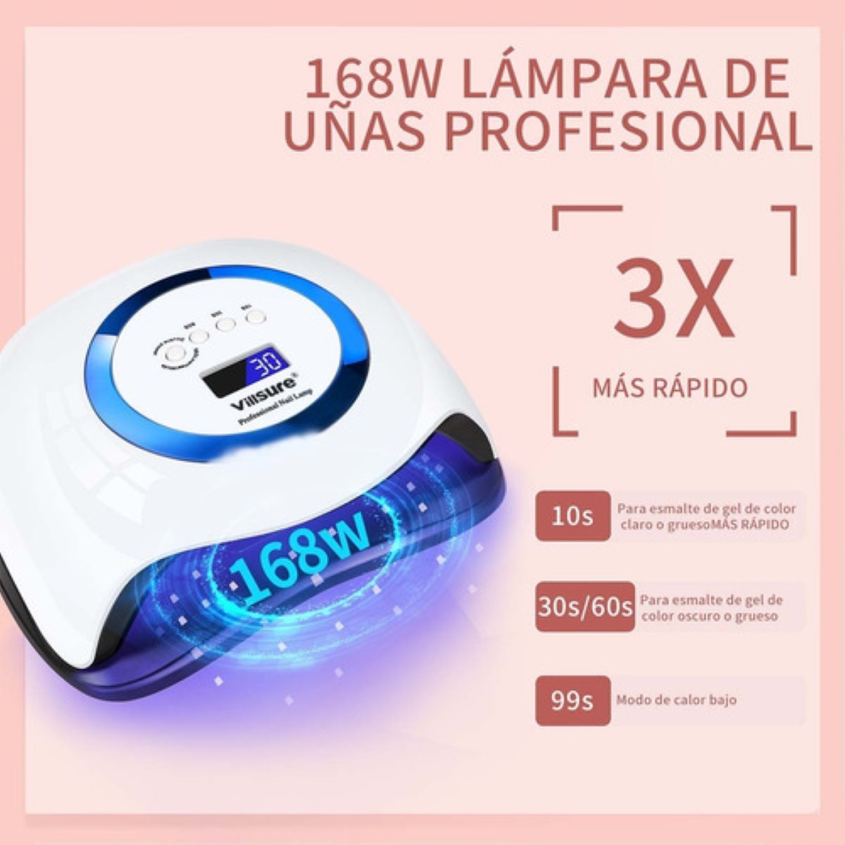 Lámpara UV para Uñas Villsure LED + Kit de Uñas Gel Manicure Secador 168 W