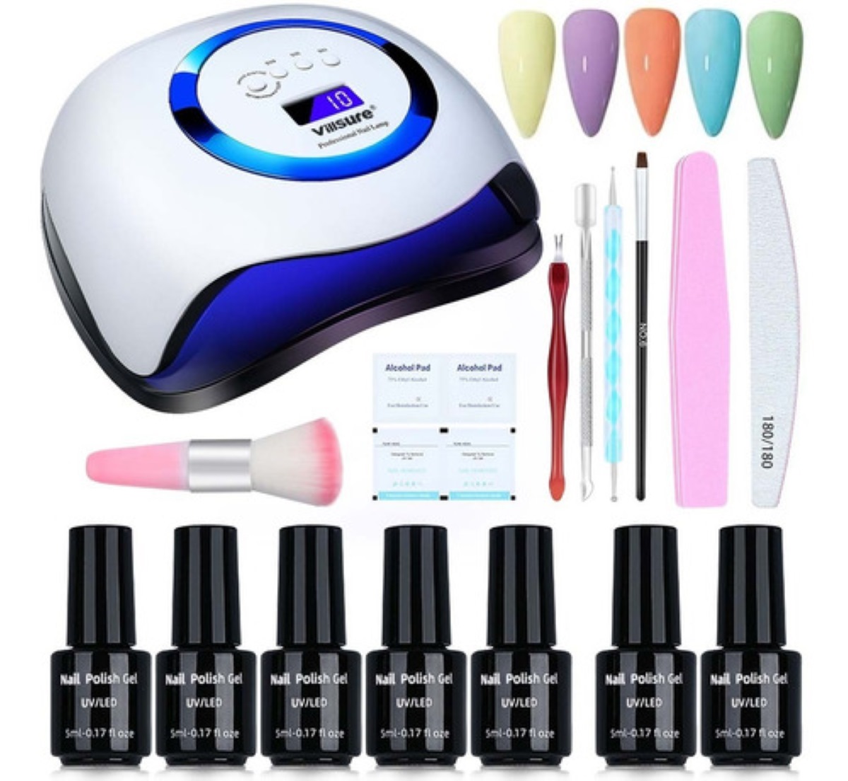 Lámpara UV para Uñas Villsure LED + Kit de Uñas Gel Manicure Secador 168 W