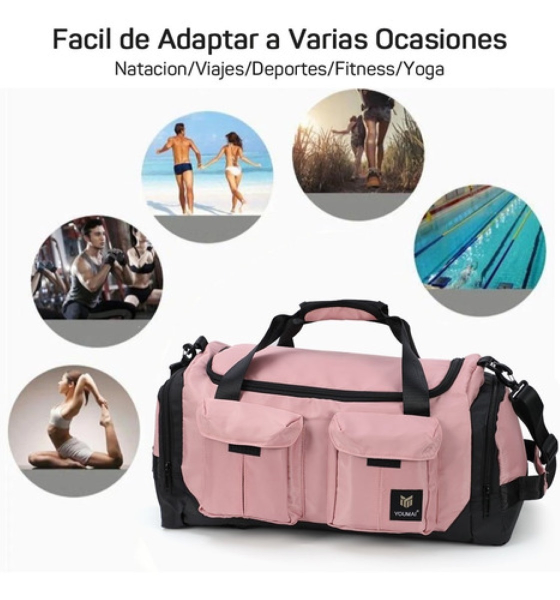 Maleta Deportiva Bolsa Gym Viaje Mochila Rosa