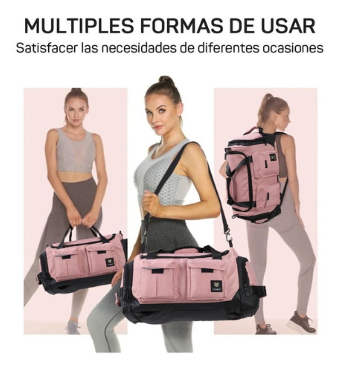 Maleta Deportiva Bolsa Gym Viaje Mochila Rosa