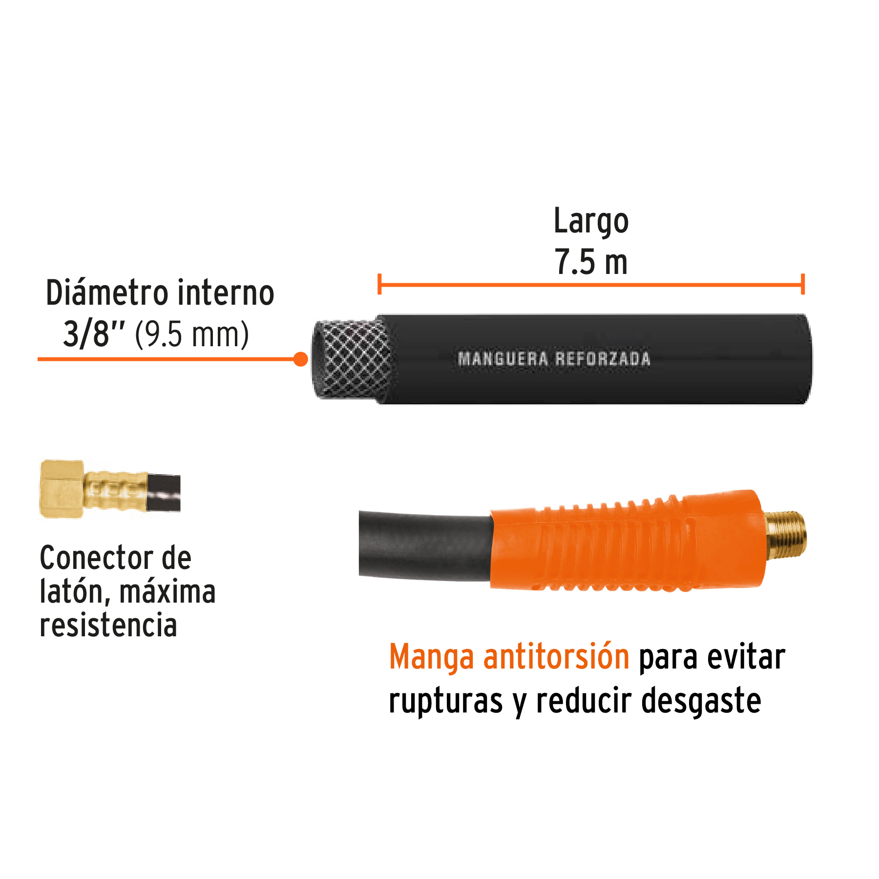 MANGUERA DE HULE PARA COMPRESOR, 7.5 M X 3/8", TRUPER