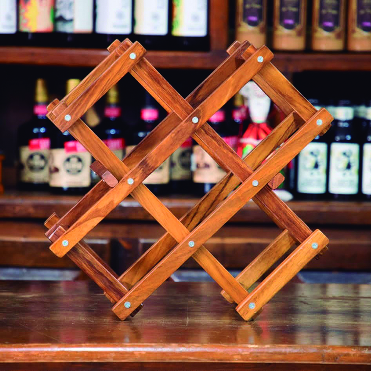 Cava de madera de parota plegable Hogare, Diseño moderno y elegante,  Acabados finos, Resistente, Capacidad 6 botellas