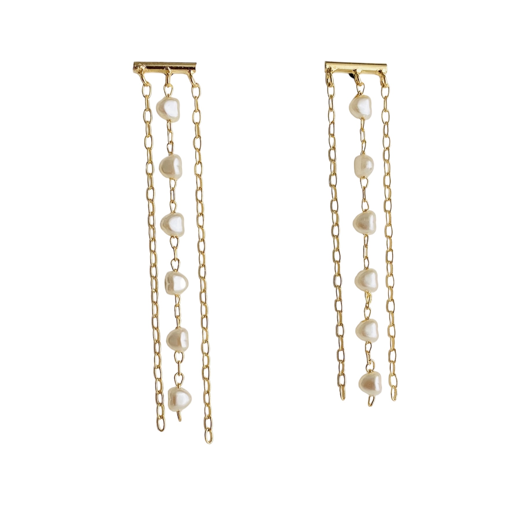 Aretes con perlas y cadenitas- Baño de oro 18K- Aretes dorados
