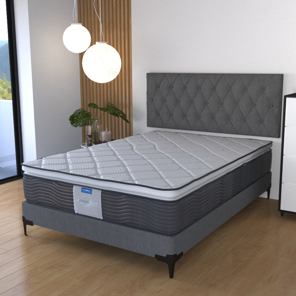 Box con Cabecera y Colchon Matrimonial Martin Restonic Ortopedico Con Colchoneta y Acojinado Interno.