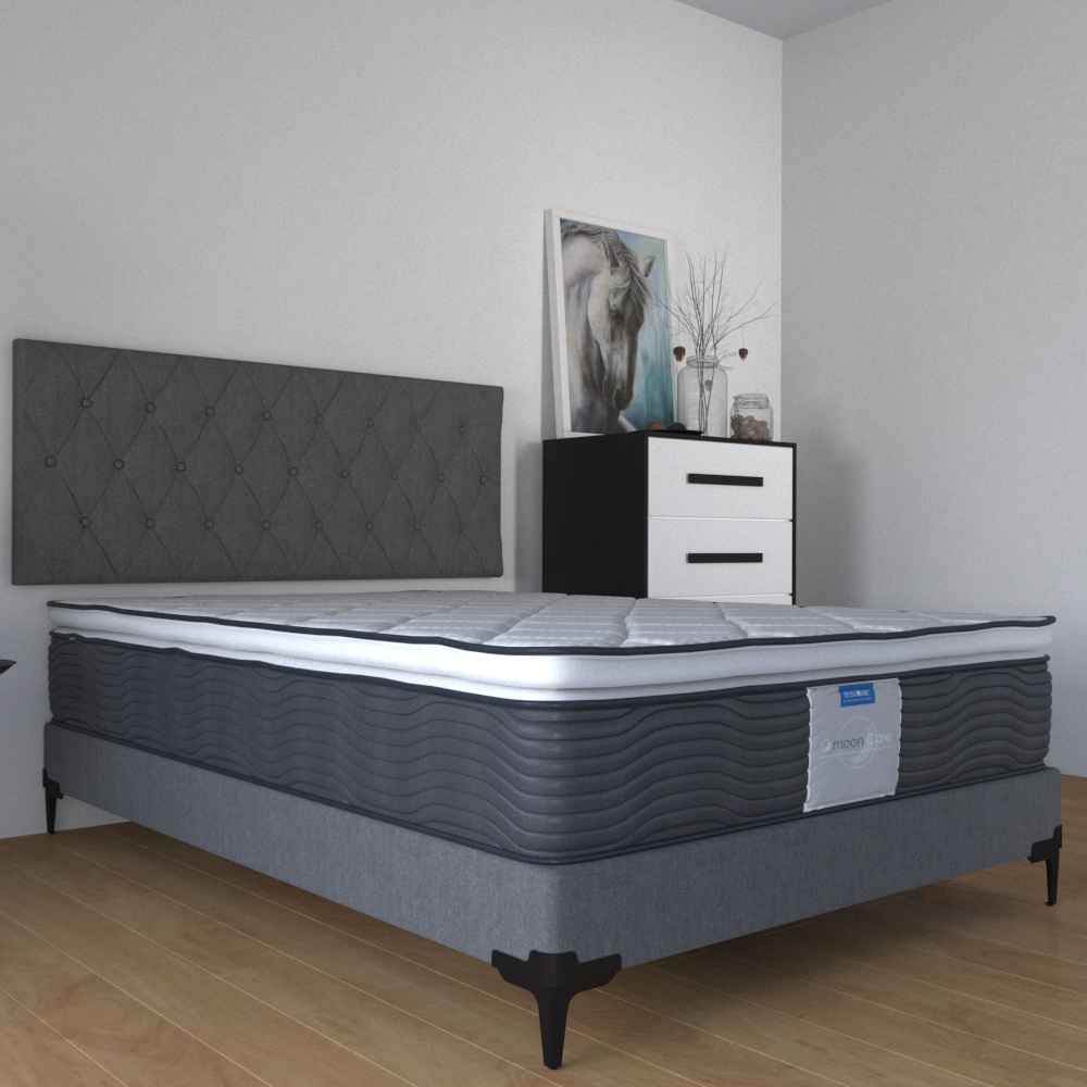 Box con Cabecera y Colchon Matrimonial Martin Restonic Ortopedico Con Colchoneta y Acojinado Interno.