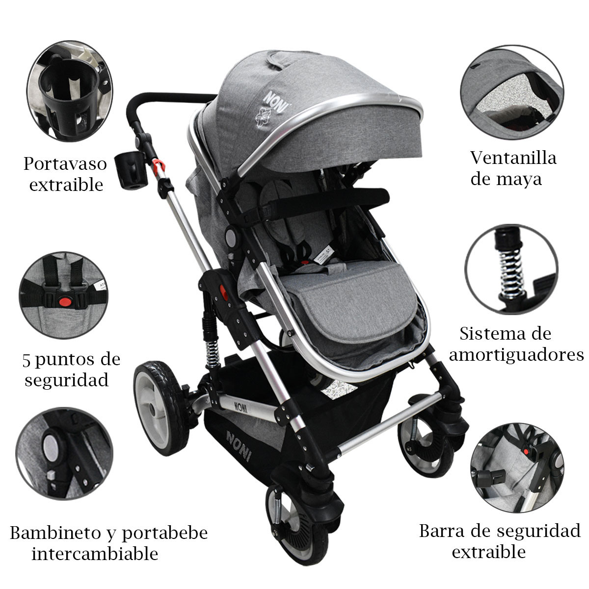 Carriola Para Bebe Angelin Noni Lujo Travel System 999-D Gris.